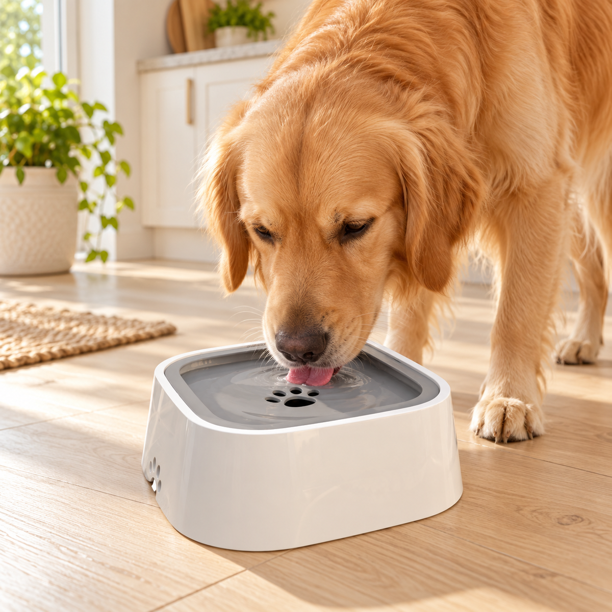 Anti-Spill Dog Water Bowl in a bright home