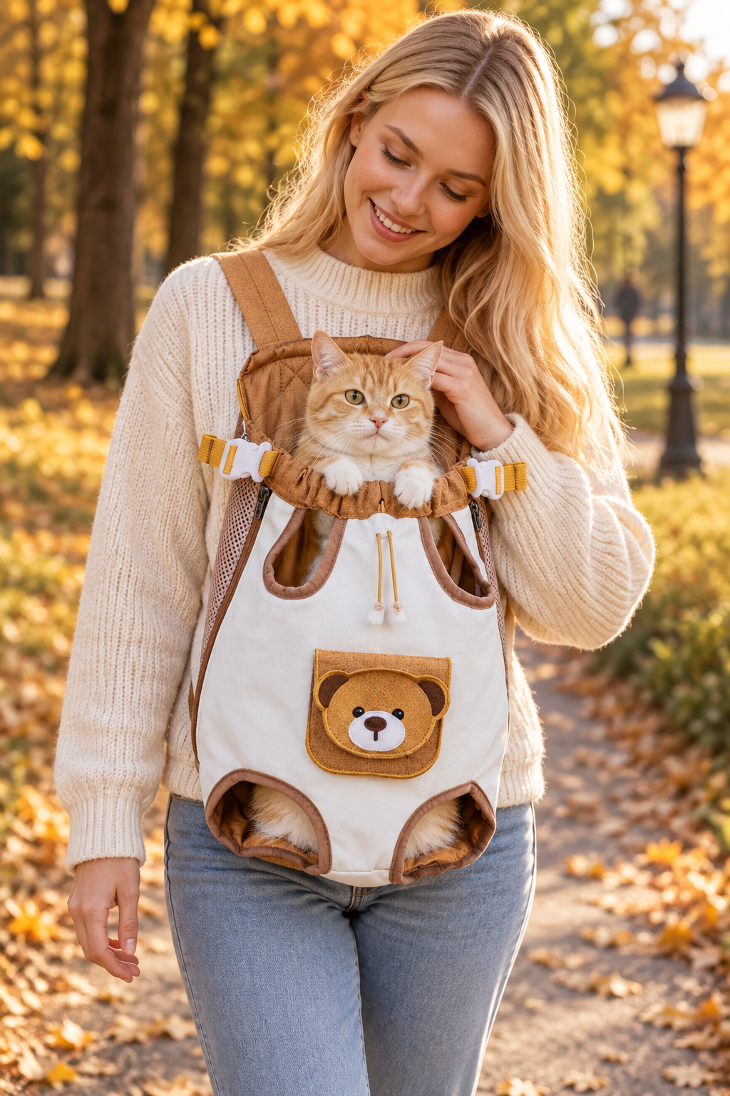 Cat Travel Front Carrier worn on a park walk