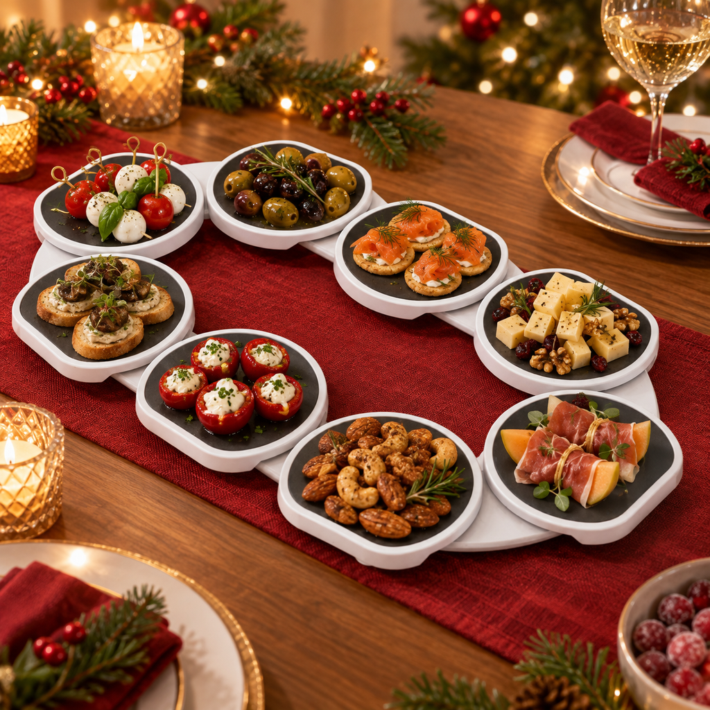 Expandable 8-Tray Table Server at a Christmas dinner