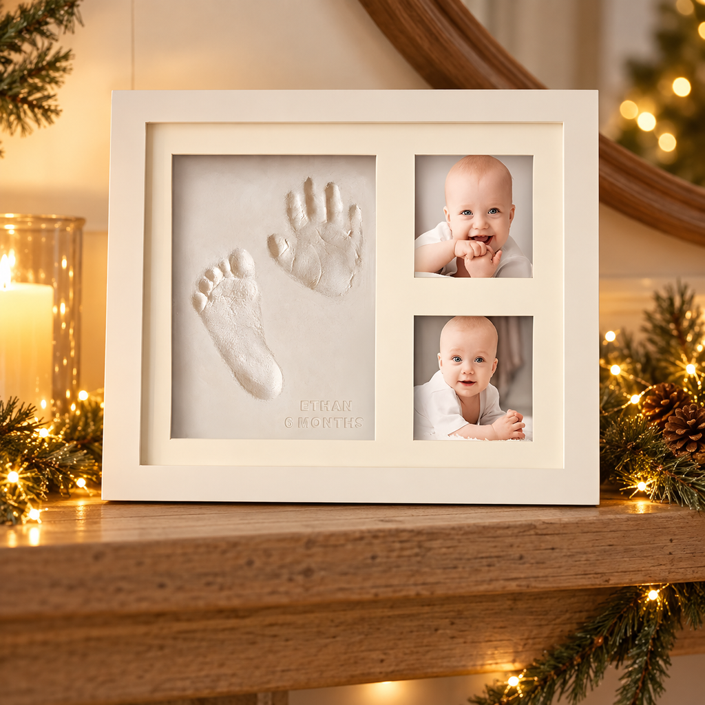 Inkprint Keepsake Frame on a festive mantelpiece