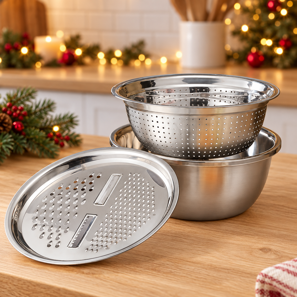 Stainless Steel Grater Bowl Set premium product photograph