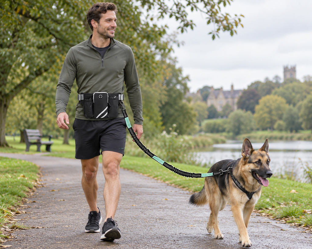 Hands-Free Dog Walking Waist Pack in use on a park walk
